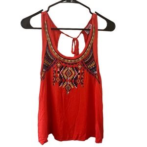 Love On A Hanger | Orange Tribal Patterned Tie Tank Top | Size Small